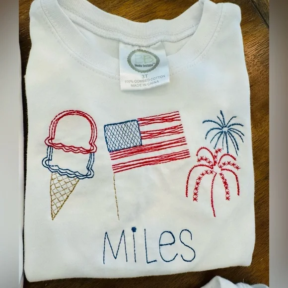 6 holiday embroidered tees with the name “Miles”. Play condition. Sizes 3T-4T. - Picture 4 of 7